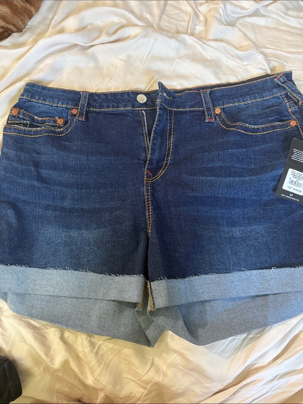 True Religion Dark Blue Cuffed Denim Shorts